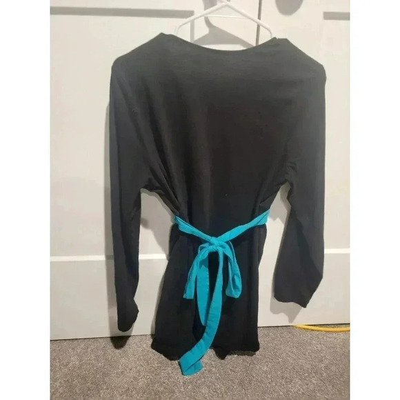 Introspect Maternity Long Sleeve Black Medium Top Turqiouse with Tie Belt back - Picture 2 of 3